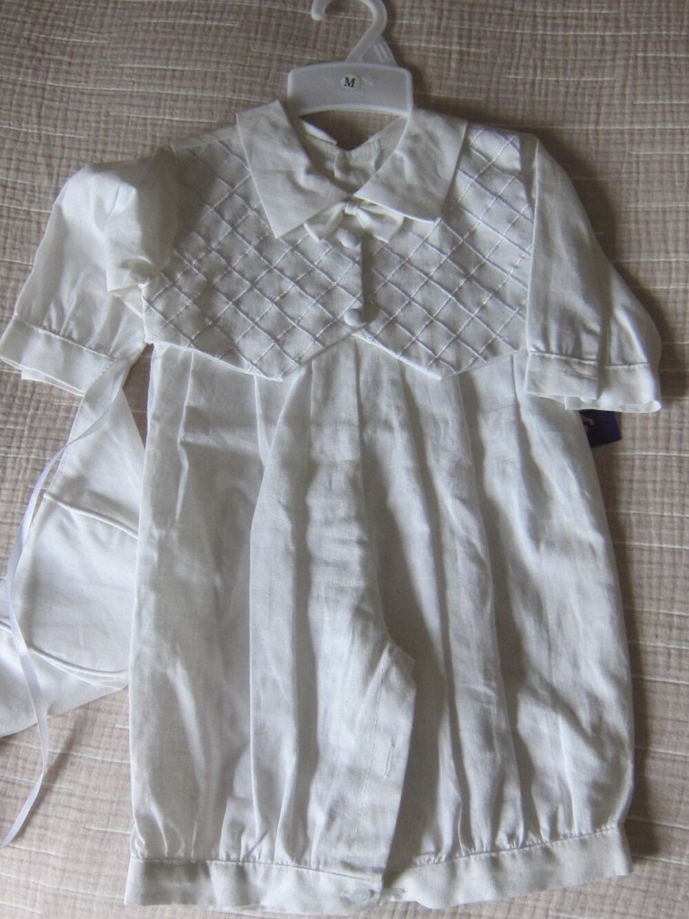 100% WHITE LINEN BAPTISMAL ONESIE TODDLER BABY OUTFIT NWT EUROPEAN COLLECTION